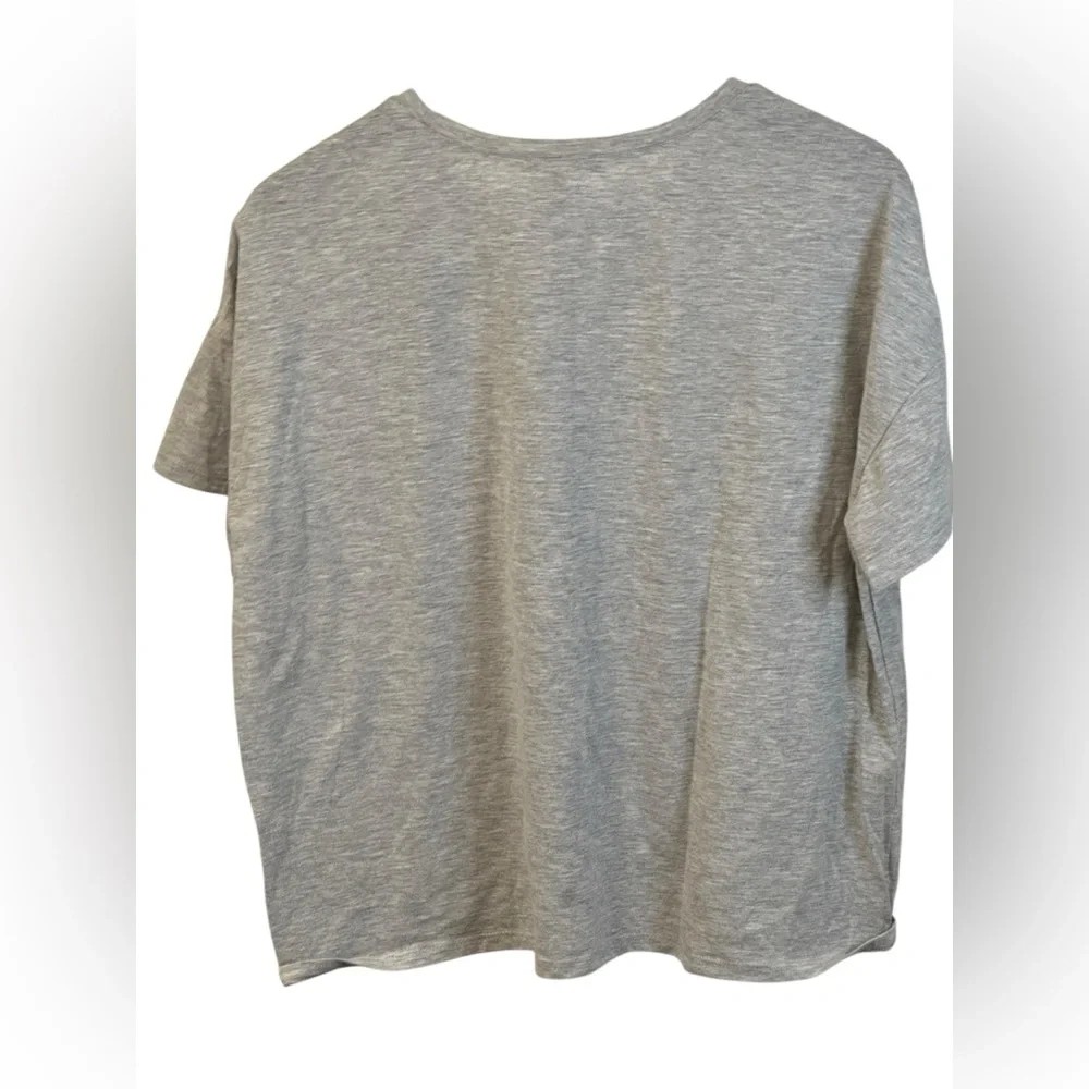 ZARA Gray Embellished T-Shirt Size M Floral Applique Rhinestone - Picture 3 of 6